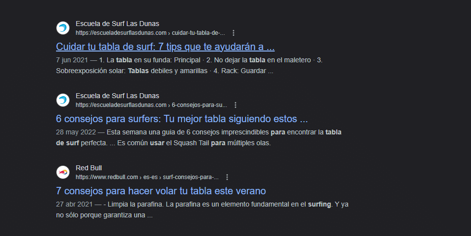 Demostración de como al usar una "long tail" palabra clave en una búsqueda de Google